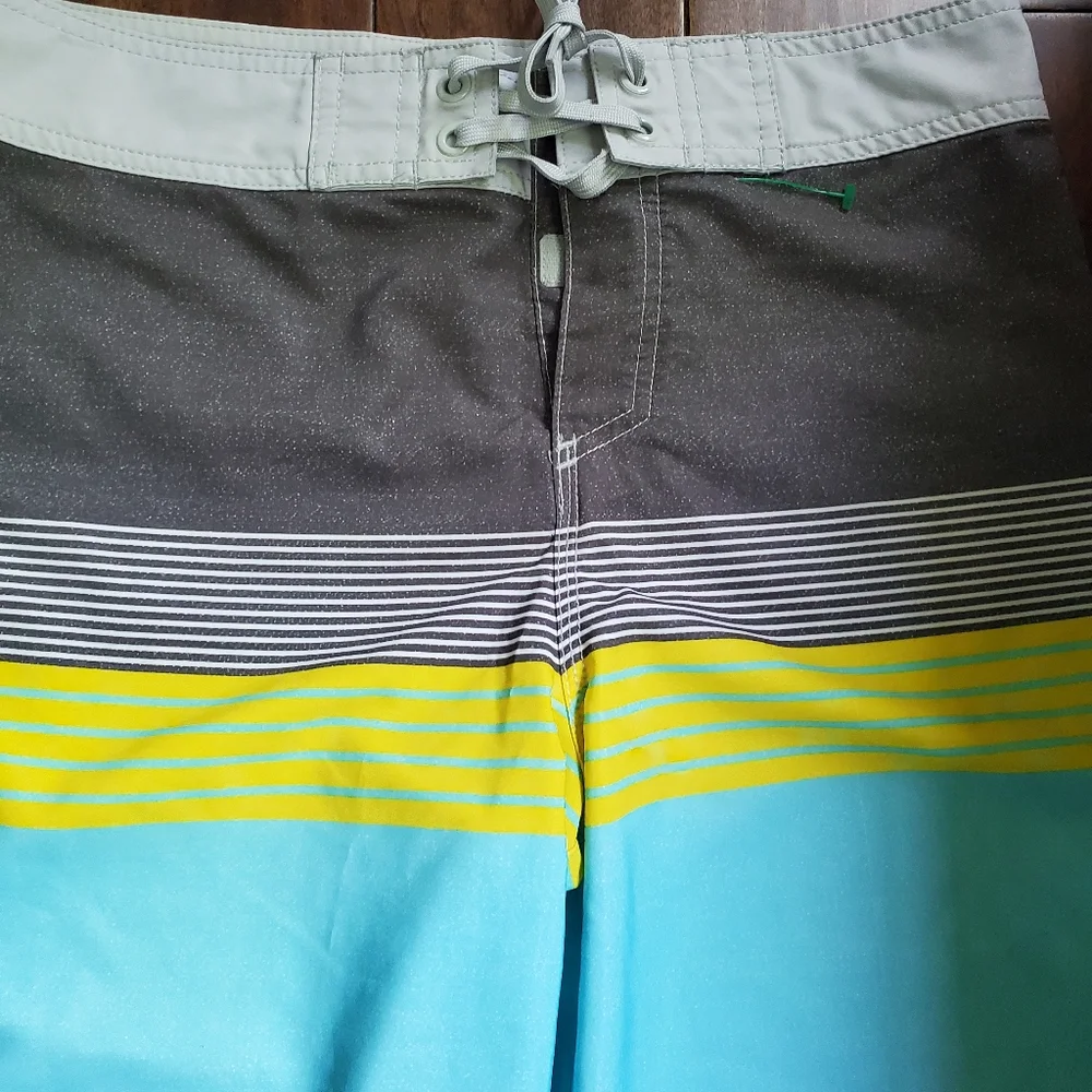 Mens swimming trunks size 32 in blue gray and yellow